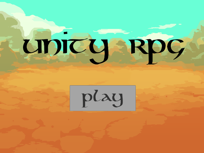 Title screen for "Unity RPG" game with play button