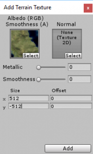 Add Terrain Texture window in Unity with world selected